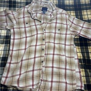 Men's Plaid Shirt in Tan and Red